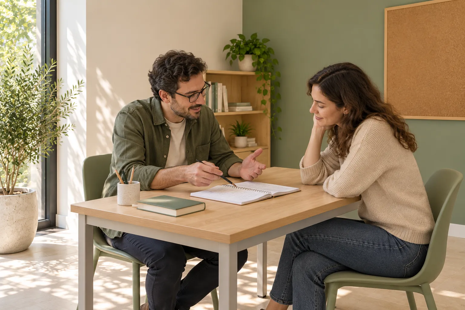 Teacher explaining an exercise to an adult learner